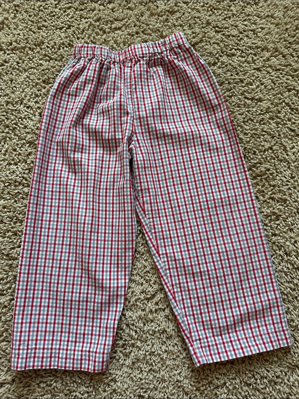 Kids Red & White Plaid Elastic-Waist Casual Pants